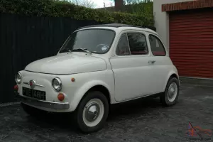  1969 classic Fiat 500F round speedo model restored white red interior LHD 