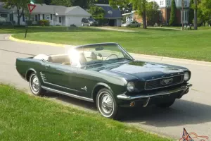 1966 Ford Mustang Convertible, Dark Green, Tan interior / Top