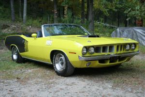 71 Cuda Convertible 340 4spd Curious Yellow Original #s matching Car Photo